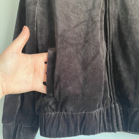 Y2K Juicy Couture Velour Zip Up Hoodie Jacket Black Crown Emblem Medium - Picture 7 of 8